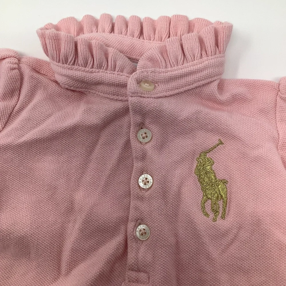 Ralph Lauren Baby Shirt Girls 9m‎ Pink Cotton Long Sleeve Ruffle Collar